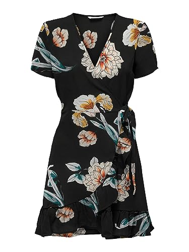 ONLY Damska sukienka Onlnova Life S/S Marlie Wrap AOP, Black/Aop:369 Soft Flowers, XXL