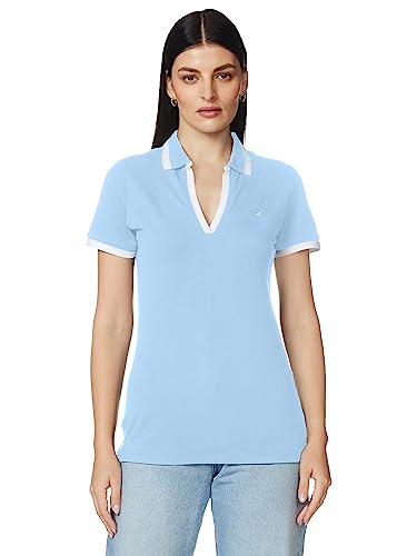 Nautica Damska koszulka polo Classic Fit, w paski, dekolt w serek, z rozciągliwym sznurkiem, z bawełny