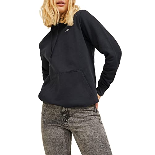 JACK & JONES Damska bluza z kapturem Jxabbie Rlx Ls Every Hood Swt Noos, Black/Print: white Jjxx Logo, S, Black/Print: white Jjxx Logo, S