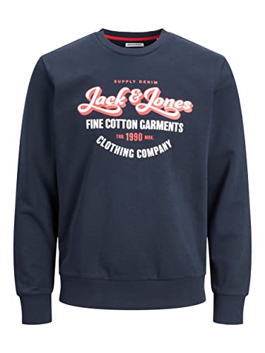 Jack & Jones Junior Bluza chłopięca Jjandy Sweat Crew Neck Jnr, Navy Blazer/nadruk: duża skala, 128