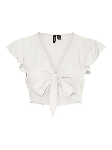 VERO MODA Damski top Vmmymilo Sl Crop Tie WVN Ga, Snow White, XS