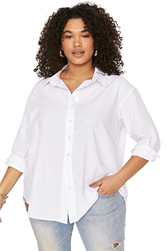 Trendyol Damska koszula plus size Regular Basic Koszula Kołnierz Tkana Koszula Plus Size, biały, 68-More