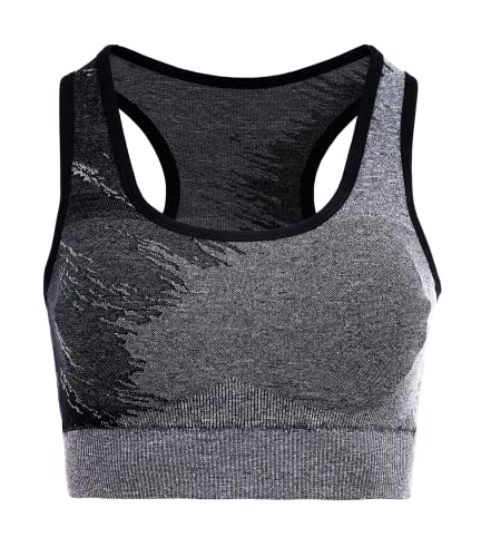 duParc Damski biustonosz Active Wear, Racerback, szybkoschnący, efekt melanżu, wyjmowane miseczki sportowe, szary, XL