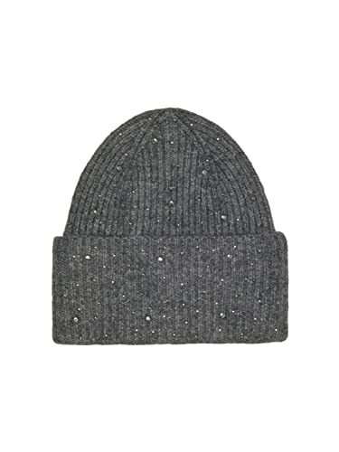 ONLY Women's ONLLUNA Life Knit Beanie Acc czapka, Dark Grey Melange/Szczegóły: Silver Rhinestone, ONE Size, Dark Grey Melange/Szczegóły: SILVER RHINESTONE, jeden rozmiar