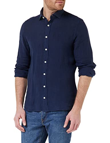 Hackett London Męska koszula barwiona lniana K, granatowy, XS
