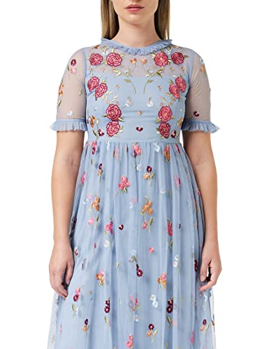 Frock and Frill Damska haftowana sukienka w kwiaty na specjalne okazje, morski, lodowy niebieski, 10