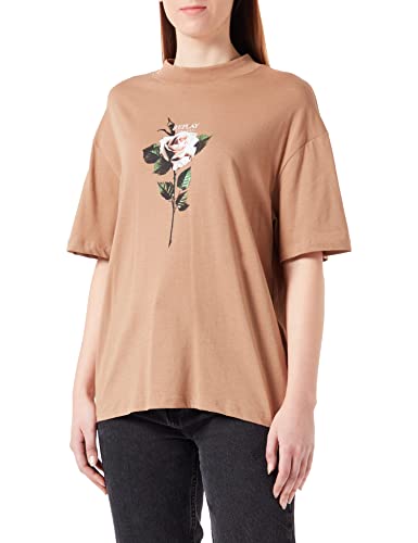 Replay Damska koszulka z krótkim rękawem z nadrukiem róż, 842 Mud, L