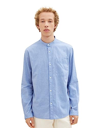 TOM TAILOR Denim Męska koszula z bawełny ze stójką, 32336-shiny Royal Blue Structure, S
