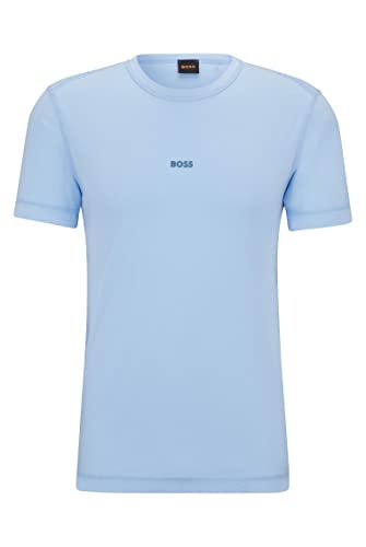 BOSS Męski T-shirt Tokks z bawełnianego dżerseju z efektem wybielania słońca, Open Blue460, XL