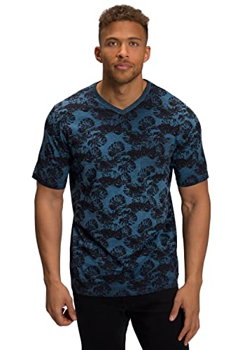 JP 1880 Męski t-shirt z rękawami do łokci z kwiatowym nadrukiem, dżersej typu flamm, granatowy, L, granatowy, L