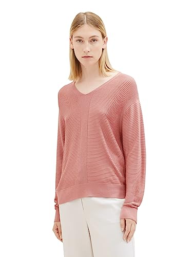 TOM TAILOR Damski sweter z dzianiny Basic z dekoltem w serek, 32224-fading Rose, XL
