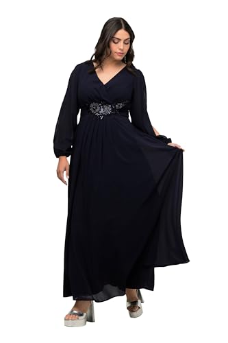 Ulla Popken Damska sukienka z długim rękawem i rozcięciem, morski, 58/60 Duże rozmiary