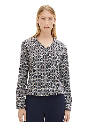 TOM TAILOR Damska koszulka z długim rękawem, 33983 - Blue Brown Geometrics Print, L
