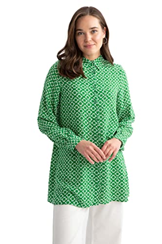 DeFacto Damska bluzka z długim rękawem, koszula z guzikami, do noszenia na co dzień, zielony, L