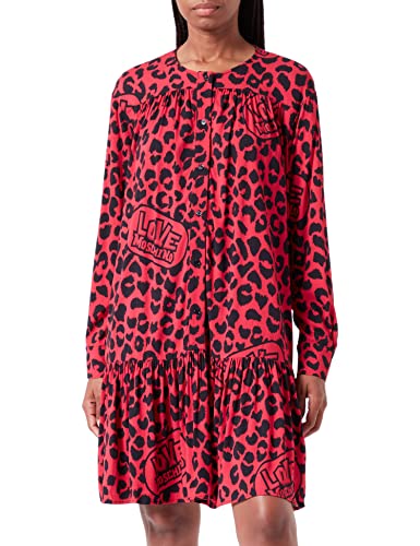 Love Moschino Damska sukienka z długim rękawem Fluid Stretch Viscose Fabric with Brand Animalier All Print Dress, czerwony czarny (Red Black), 40