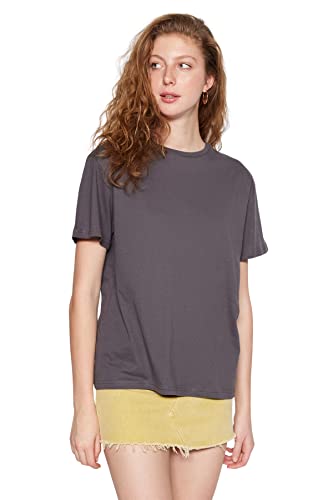 Trendyol Damska koszulka Basic Oversize Basic Crew Neck Knit, Antracyt, XS
