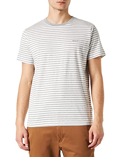 GANT Męski T-shirt w paski, szary melanż, standardowy, szary melanż, XL