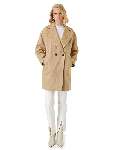 Koton Damski płaszcz z guzikami, beżowy wzór (0D6), 44