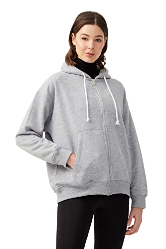 LOS OJOS Damska bluza z kapturem - bluza z kapturem z zamkiem błyskawicznym - bluza z długim rękawem w dużym rozmiarze - bluza damska, szary