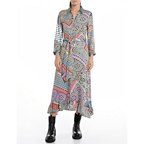 Replay Damska sukienka maxi, 010 Black/Multicolor, XL