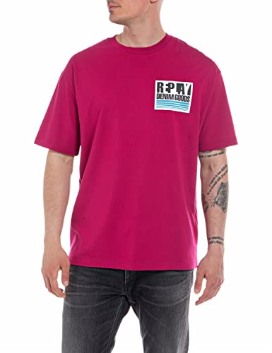 Replay T-shirt męski z krótkim rękawem z nadrukiem, 370 Berry, XL