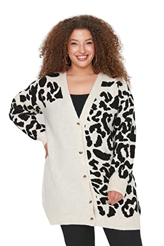 Trendyol Damska tunika oversize dekolt w serek dzianina plus size kardigan sweter, wielobarwny, 4XL