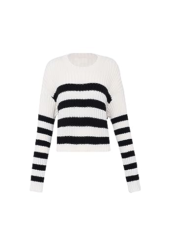 myMo Damski sweter w paski Wełna CZARNY M/L, wełniany biały czarny, M