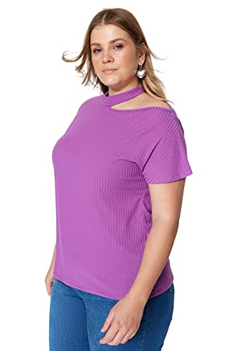 Trendyol Damska bluzka plus size regularny krój podstawowy okrągły dekolt dzianina plus size bluzka, fioletowa, 3XL, Fioletowy, 3XL