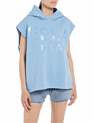 Replay Damski sweter z kapturem Second Life ze 100% bawełny ekologicznej, 276 niebieski, L