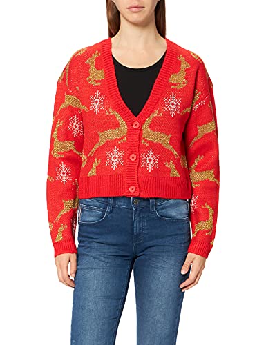 Urban Classics Damska bluza z kapturem oversized Christmas Cardigan, Red/Gold, 3XL