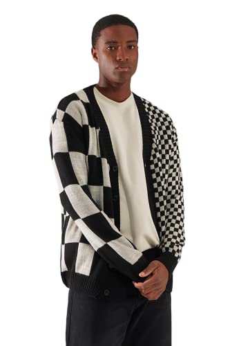 Trendyol Męski męski regularny standardowy kołnierz z klapą dzianinowy sweter kardigan, czarny, M, Czarny, M