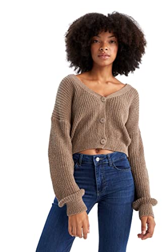 DeFacto Kardigan normalny krój dla kobiet kardigan na topy damski (VISON, 3XL), Vison, 3XL