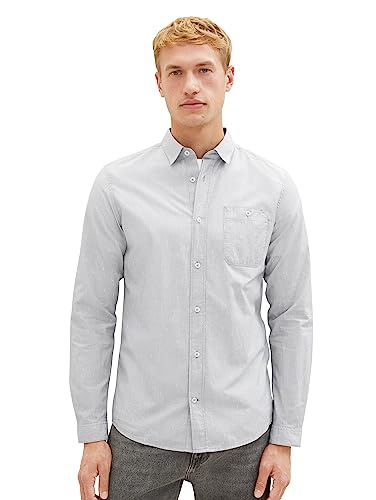 TOM TAILOR Męska koszula slim fit z delikatnymi paskami z bawełny, 32292-off White Navy Dobby Structure, M