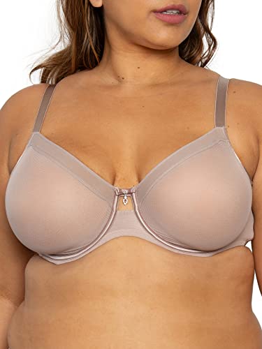 Curvy Couture Damska przezroczysta siatka, bez podszewki, biustonosz z pełnym pokryciem, bark, 80DD, Bark., 80E