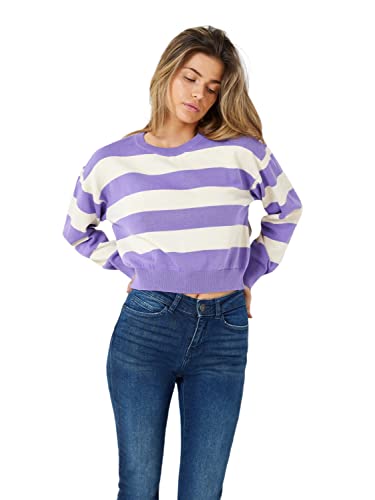 Noisy may Damski sweter Nmzoe L/S O-Neck Crop Knit Noos, Paisley Purple/Stripes:eggnog, M