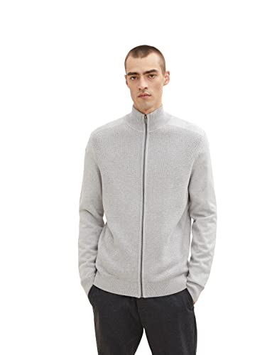 TOM TAILOR Męskie Kardigan ze stójką 1034614, 14427 - Light Soft Grey Melange, XL