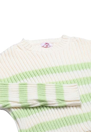 myMo Damski sweter w paski Wełna biała limonka XS/S, Wełna biała, limonka, XS