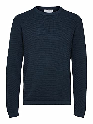 SELECTED HOMME Sweter męski z dzianiny waflowej, Dark Sapphire, XL