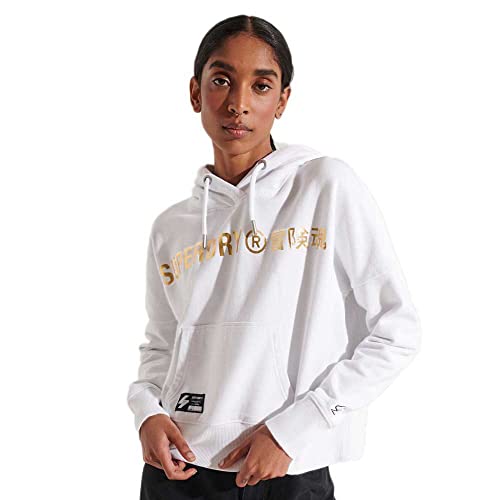 Superdry Damska bluza z kapturem Corp Logo Foil Crop Hood Hooded, Optic 2, M
