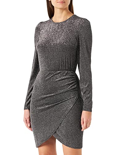 ONLY Women's ONLRICH L/S Glitter Dress JRS sukienka etui, czarna/szczegóły: srebrny metalik, M