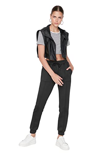 Trendyol Damskie spodnie dresowe o normalnej talii skinny fit Basics, Czarny, S
