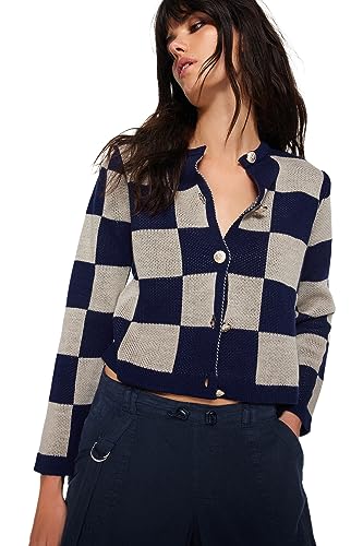 Trendyol FeMan Regular Fit Basic Crew Neck Dzianina kardigan, granatowy, S, granatowy, S