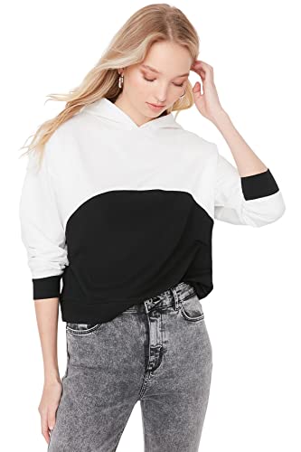 Trendyol Damska bluza z kapturem Colorblock Regular Bluza, czarna, XL, Czarny