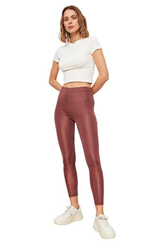 TRENDYOL Damskie jasne legginsy dyskotekowe z dzianiny, Dusty Rose, XS