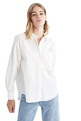 DeFacto U7763AZ Damska bluzka z długim rękawem koszula z guzikami do noszenia na co dzień (Off White, M), Off White, M