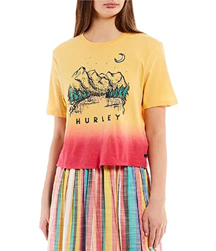 Hurley Damska koszulka Moonlake Cropped Crew T-Shirt, Sulphur, XS