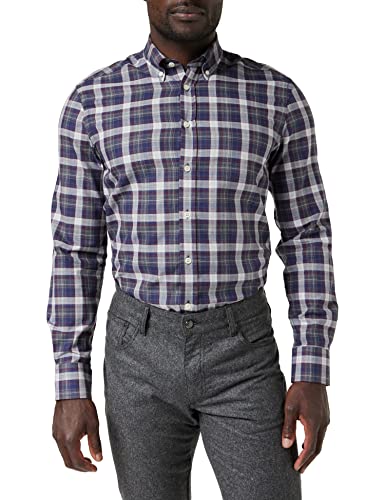 Hackett London Męska koszula z flanelą, szara/BURGDY, XL