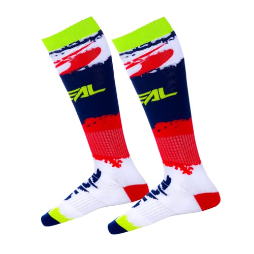 O'NEAL | Mountainbike Motocross Socks | MTB Downhill Freeride | Pochłaniające pot, wzmocniona pięta i podeszwa | Pro MX Revit | Unisex | Dorośli | Biały Red Blue | OS