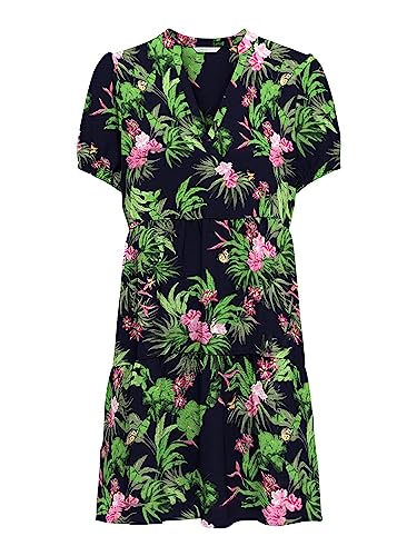 Bestseller A/S Damska sukienka Onlnova Life S/S THEA PTM, Black/AOP:436 Pure Tropical, XS, Black/Aop:436 Pure Tropical, XS