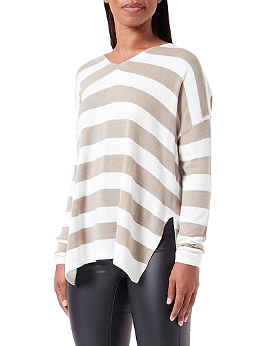 Bestseller A/S Damski sweter ONLAMALIA L/S V-Neck CC KNT, Weathered Teak/Stripes:Cloud Dancer, XS, Weathered Teak/Stripes:cloud Dancer, XS